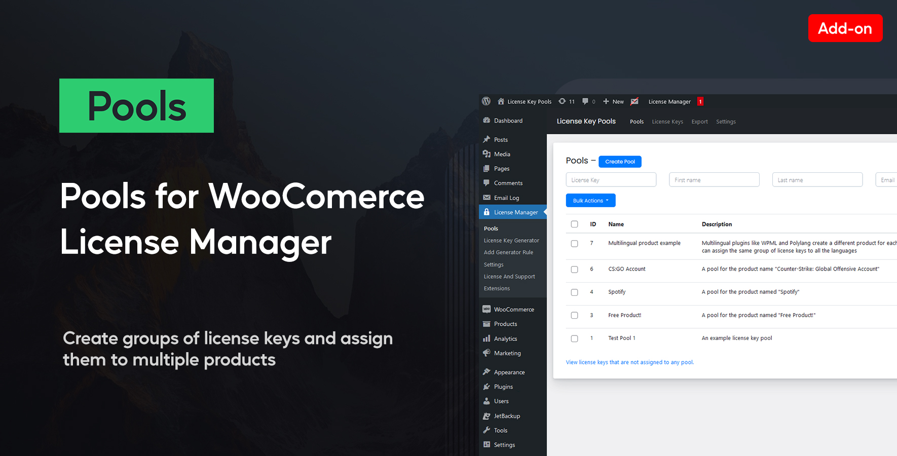 Pools for WooCommerce License Manager